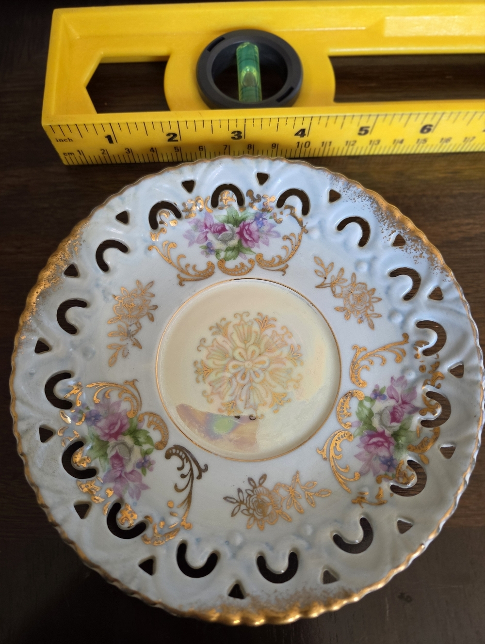 Vintage Japan Reticulated Plate 6” Gold Gilt Floral Lusterware Pierced